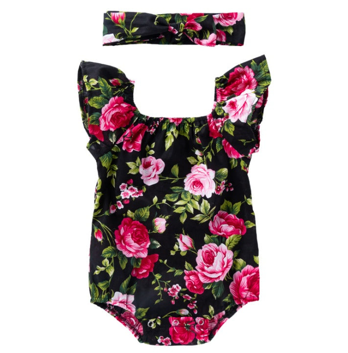 Floral Baby Girl Romper Set 🌸 Soft Cotton Outfit + Headband