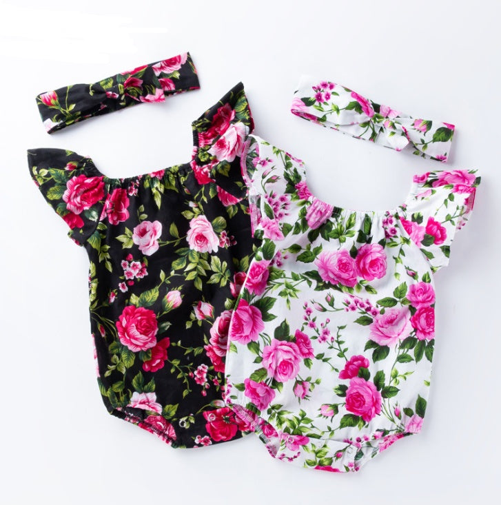 Floral Baby Girl Romper Set 🌸 Soft Cotton Outfit + Headband