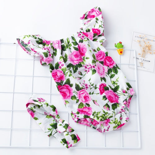 Floral Baby Girl Romper Set 🌸 Soft Cotton Outfit + Headband