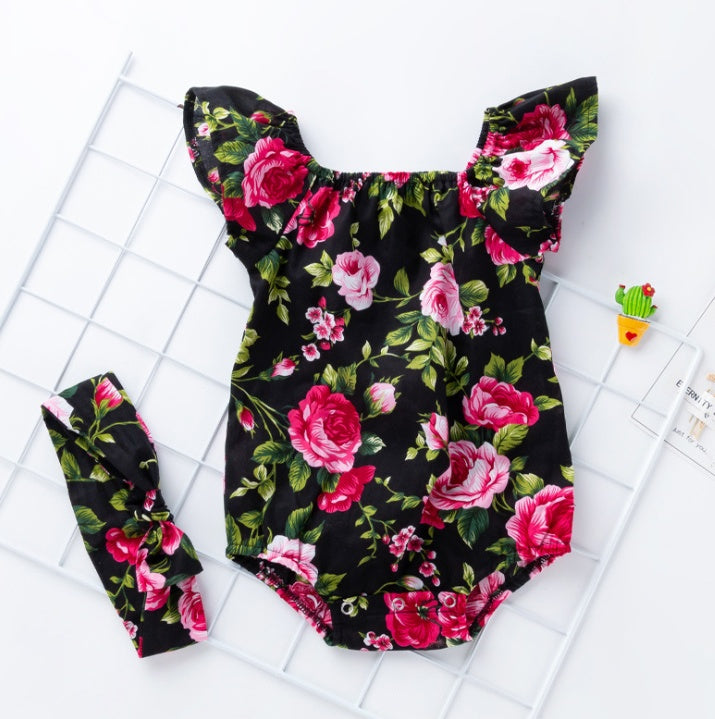 Floral Baby Girl Romper Set 🌸 Soft Cotton Outfit + Headband